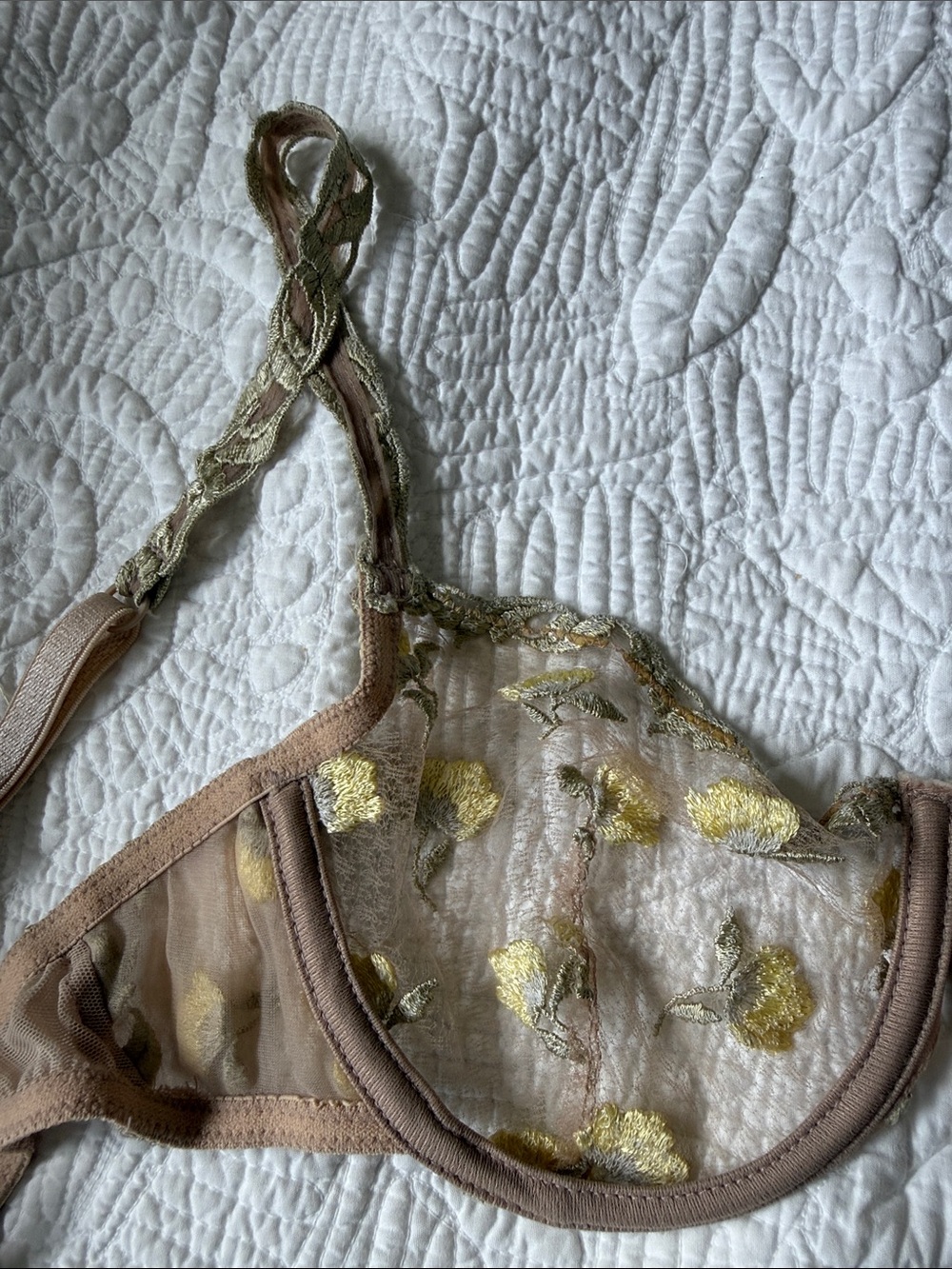 Parisa Nude Lace Bra & panty lingerie set with yellow embroider flowers nwt - Picture 9 of 16
